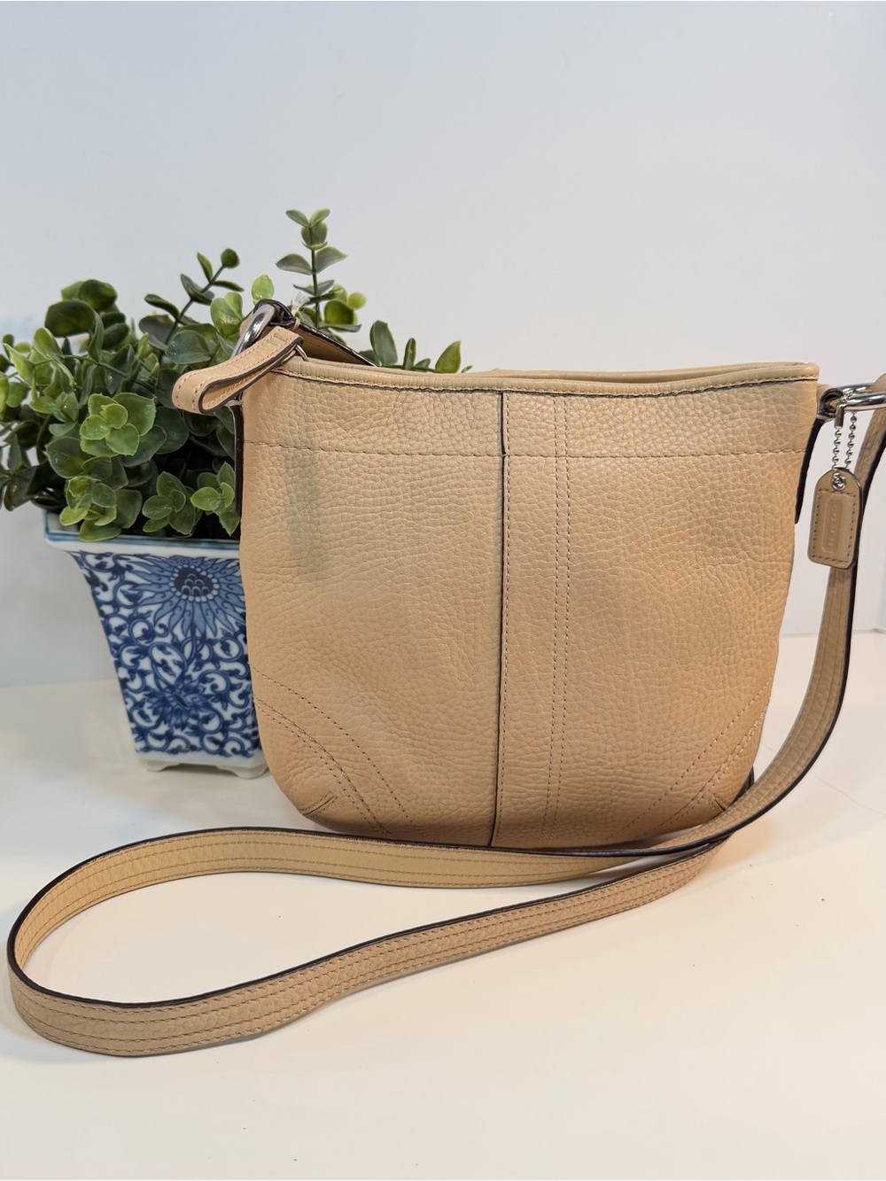 COACH Tan Pebble Leather Crossbody Bag